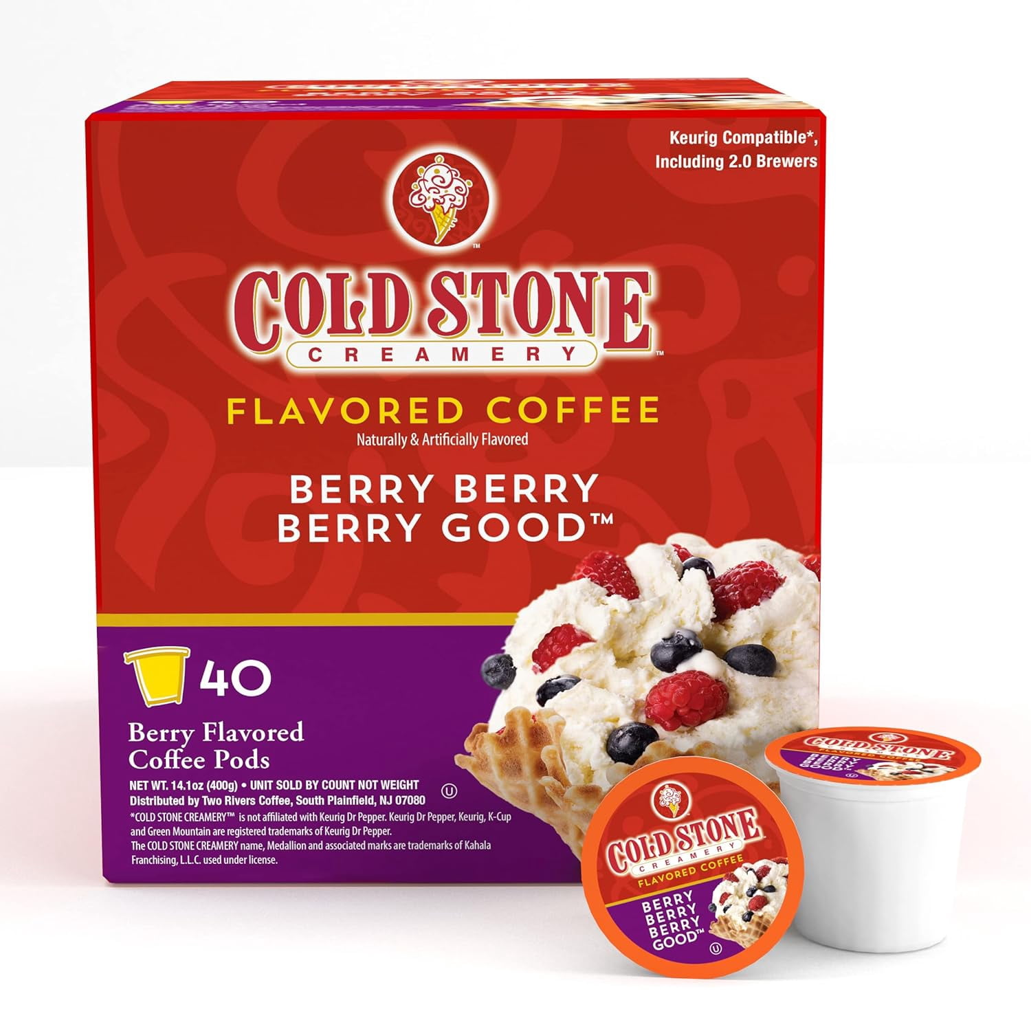 Cold Stone Creamery Berry Berry Berry Good Ice Cream Coffee Pods for Single-Serve Coffee Brewers, 40 Ct