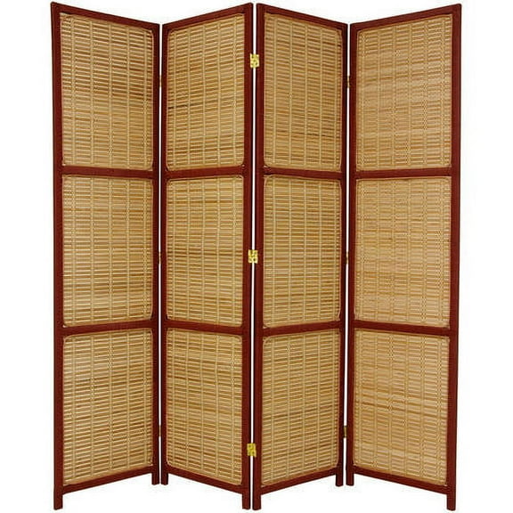 Oriental Furniture 6 ft. Tall Woven Accent Room Divider - 4 Panel - Red Brown