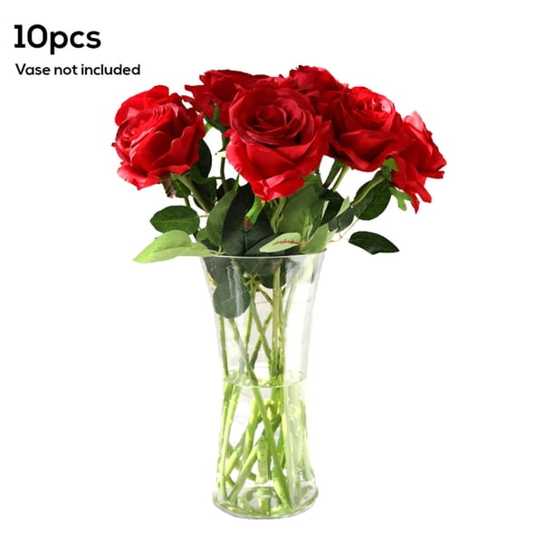 Simulación de flor de rosa artificial decoración floral oficina en casa tela de boda flor falsa, rojo 10 Piezas Inevent HA8916-04B