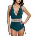 thumbnail image 2 of lcziwo Women's One Piece Swimsuits Tummy Control V Neck Ruched Bathing Suit 2025 Summer Sleeveless Bodysuit Swimwear Vacation Outfits Army Green L Weekly Prime, 2 of 7