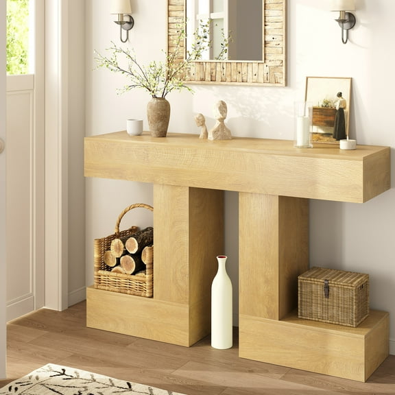 Vividwood 47.24'' Console Table, Farmhouse Sofa Table Behind Couch with Storage, Industrial Entryway Table for Living Room, Hallway, Entrance & Foyer, Natural Wood Finish
