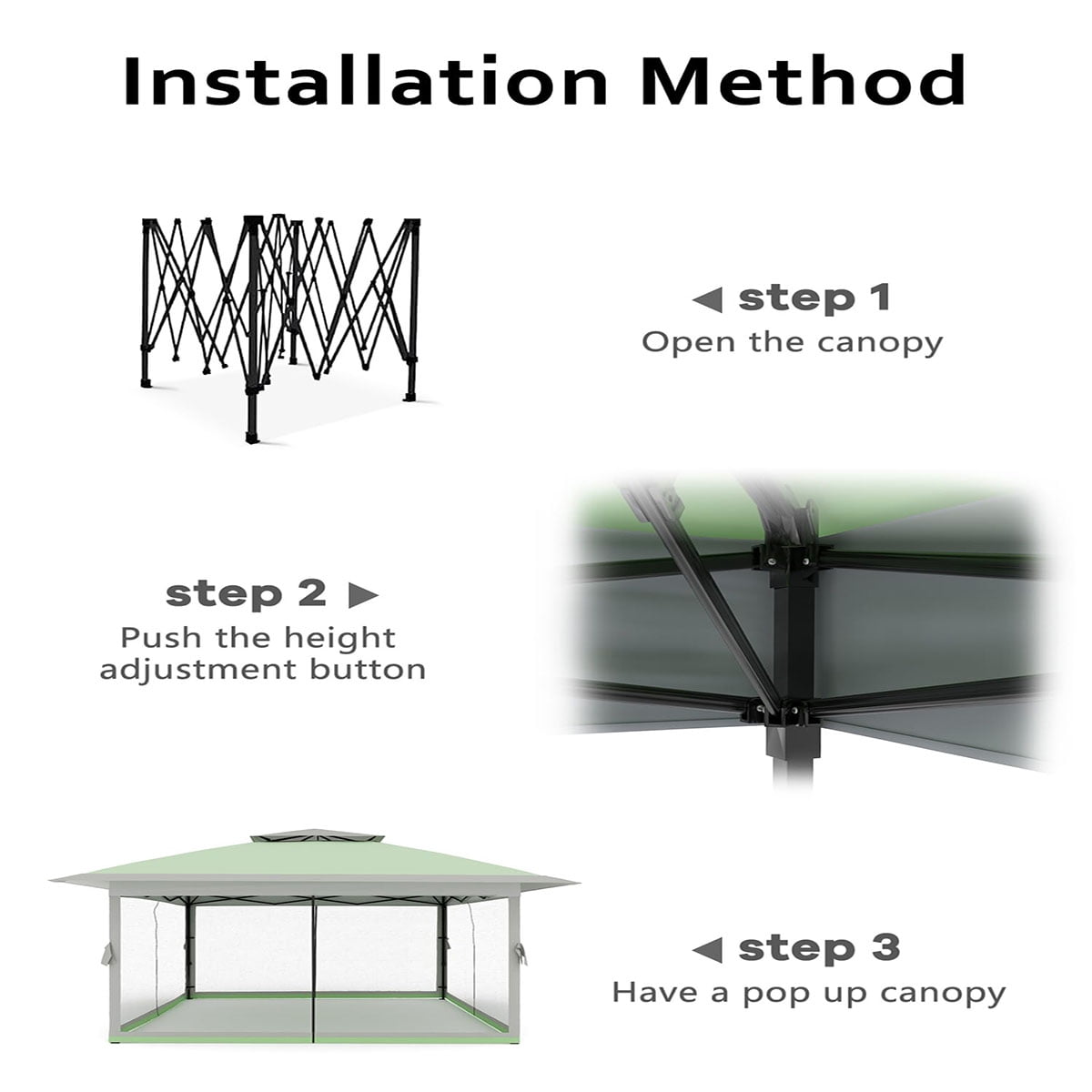 Ataucjin 13x13  Gazebo, Outdoor Canopy Tent with Mosquito Net, Height Adjustable Canopy Gazebo, Large Shade Tent for Camping, Lawn, Backyard, Garden, Patio