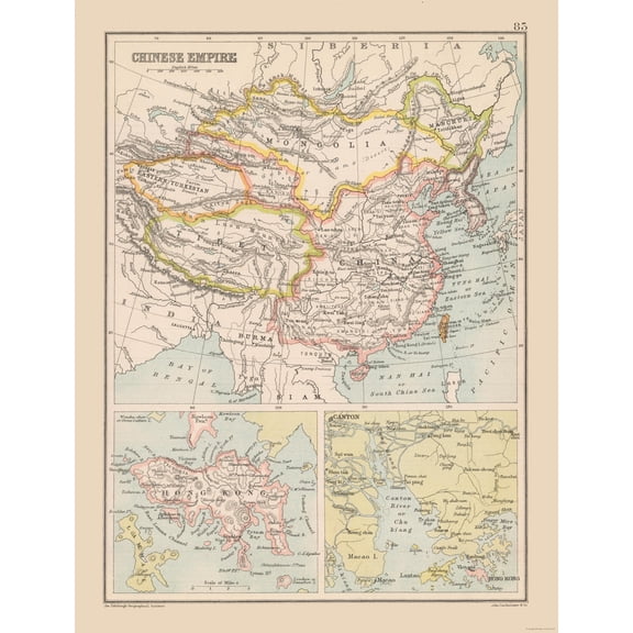 Historic Map - Asia Chinese Empire China - Bartholomew 1892 - 23 x 30.05 - Vintage Wall Art