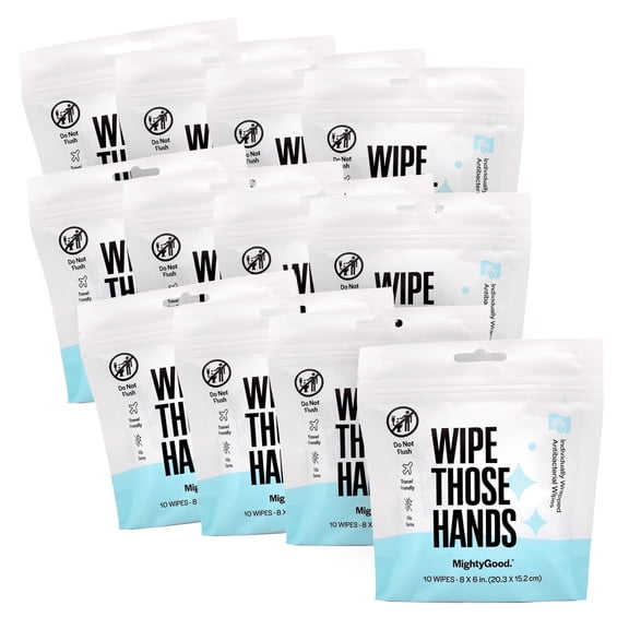 Wipe Those Hands On-The-Go Antibacterial Wipes -12 Packs of 10 Individually Wrapped Wipes, 120 Total - Alcohol & Fragrance-Free - Kills Germs Fast  - Travel Friendly