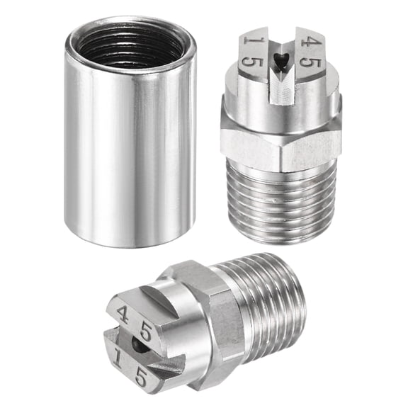 Uxcell 1/4" BSP Masculino 45° Punta de Pulverización en Abanico Plano [1SET] - Boquilla de Lavadora de Alta Presión con Conector de Tubo Femenino BSP de 1/4" - [Orificio de 2.4MM]