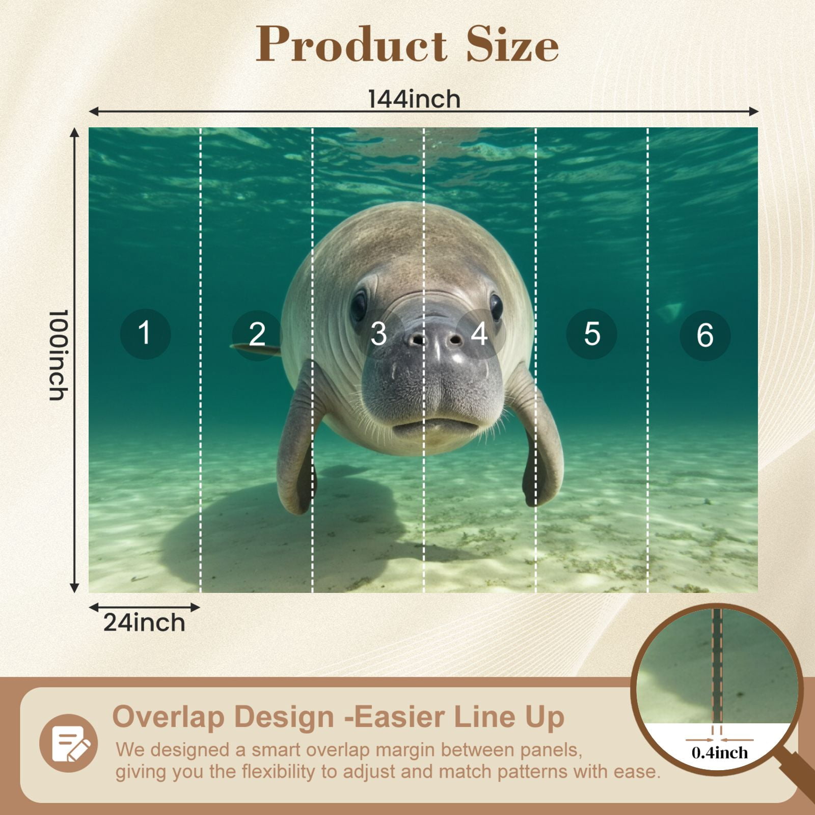 Wall Mural Peel and Stick Manatee Portrait Self-Adhesive Wallpaper Removable Wall Decal Wall Sticker Home Decor for Living Room Bedroom 100"x144"