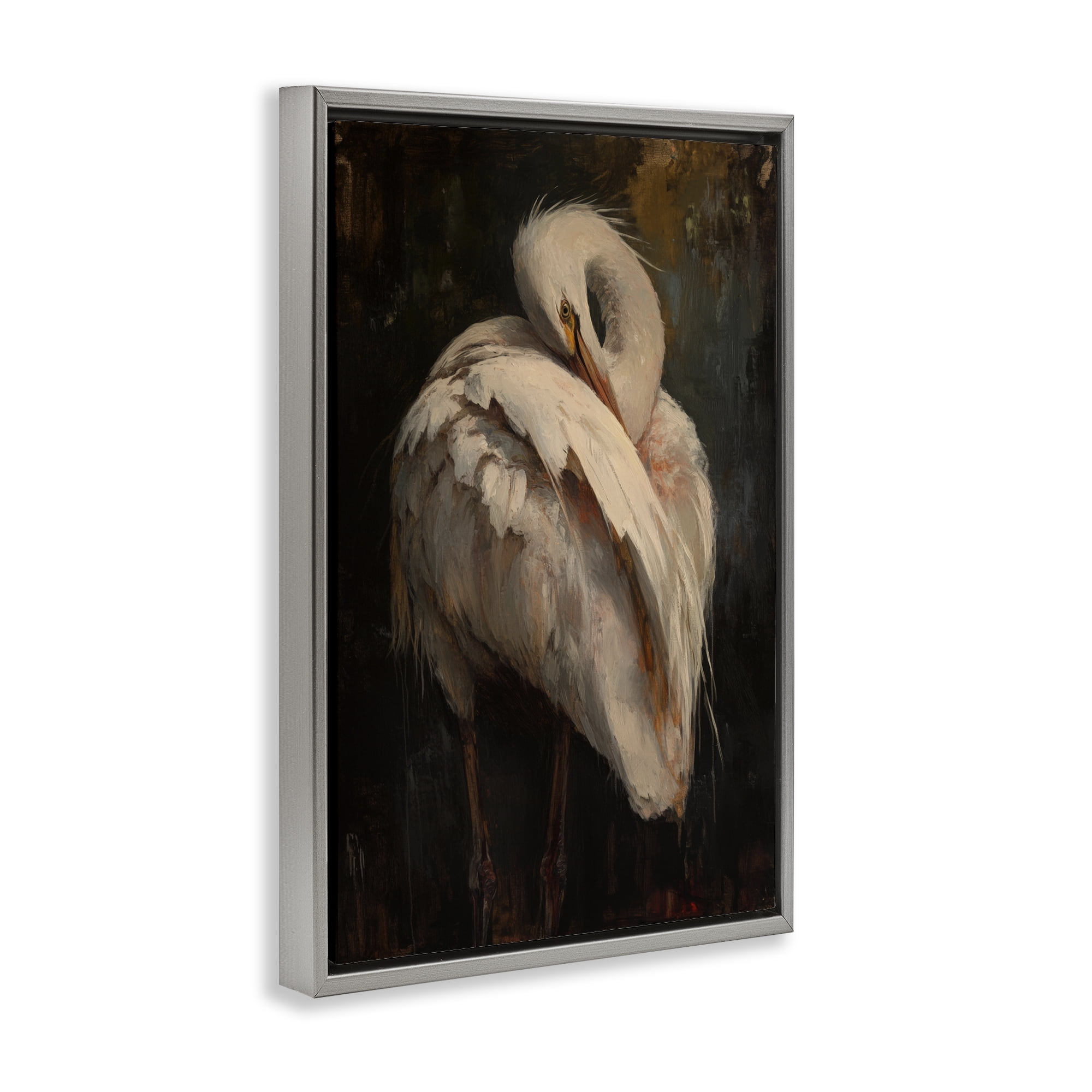 Stupell Industries Sleeping Egret in Golden Light Gray Framed Floater Canvas Wall Art, design by Petal Prints Design
