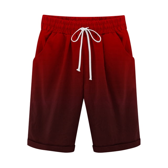 Plebaso Men's Stylish Shorts Gradient Color Summer Beach Shorts Drawstring Casual Knee Length Shorts