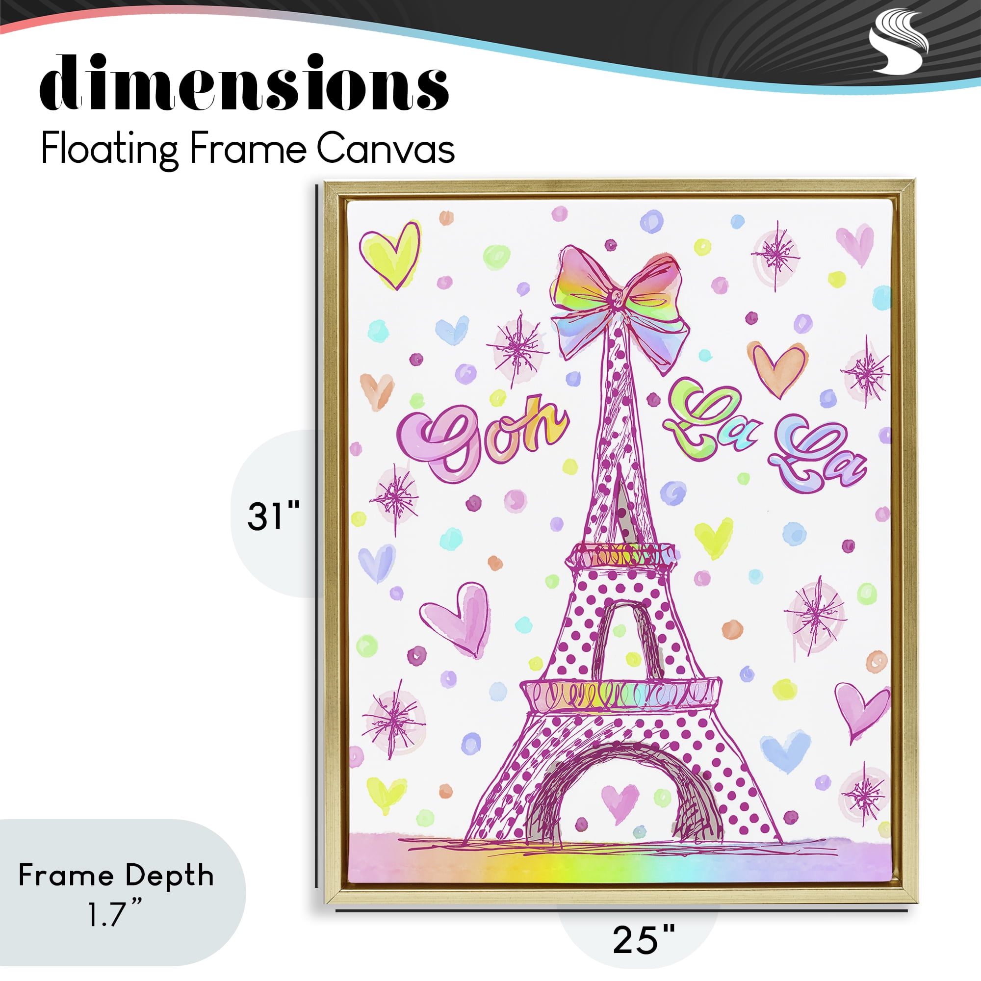 Stupell Industries Bright Pastels Eiffel Tower Gold Framed Floater Canvas Wall Art, design by Jess Stempel