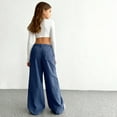 thumbnail image 4 of CPNG Girls' Corduroy Wide Leg Pants High Waisted Button Front Zipper Loose Wide Leg Casual Sweat Pants with Side Pockets(Dark Blue,11-12 Years), 4 of 9