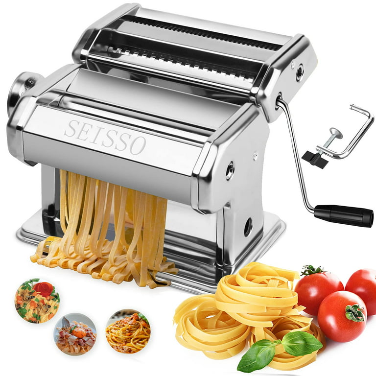  Pasta Maker - Original Design - Noodle Roller Hand Press Machine  w/Adjustable Thickness - Washable Aluminum Alloy Rollers & Cutters - Manual  Kit Best for Spaghetti, Fettuccini & Lasagna Dough 
