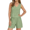 thumbnail image 3 of APEXFWDT Women's Summer Linen Cotton 2 Piece Vacation Outfits V Neck Crop Tank Top & Shorts with Pockets, 3 of 9