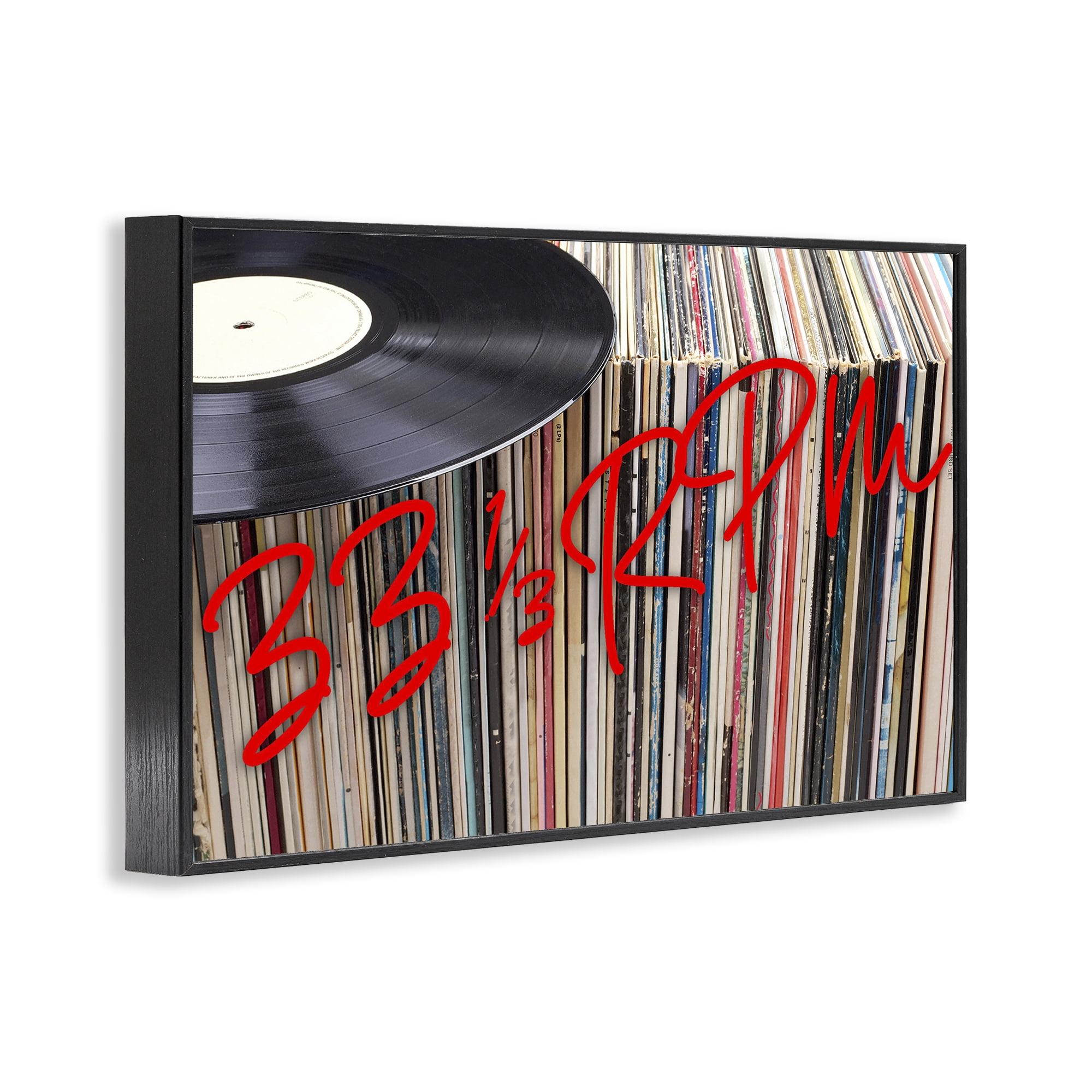Stupell Industries Vinyl Record Stack Collection Black Framed Giclee Art, design by Lil' Rue