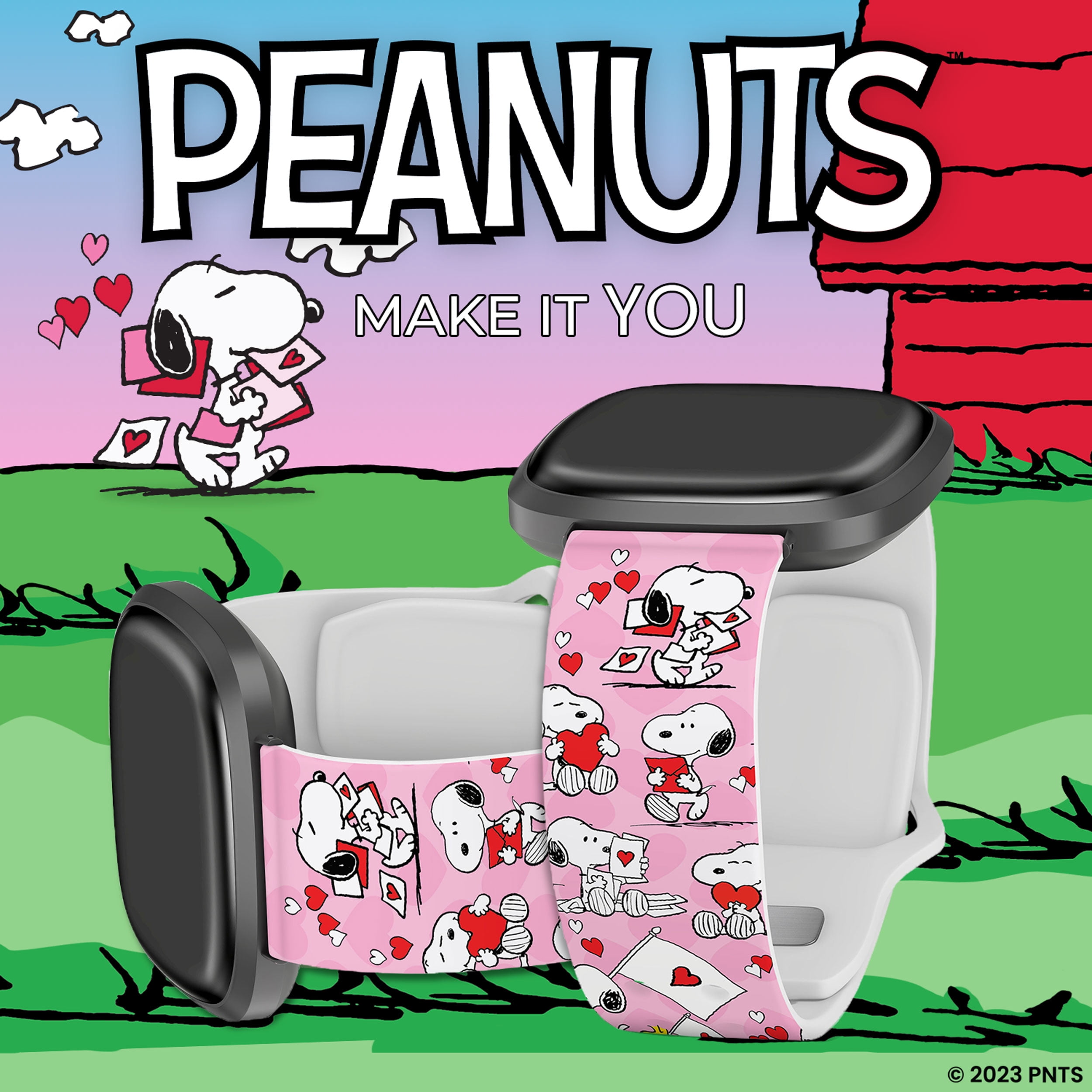 Peanuts Valentines HD Unisex Watch Band Compatible with FitBit Versa 3 & Sense (20mm Long Snoopy Love) by Affinity Bands