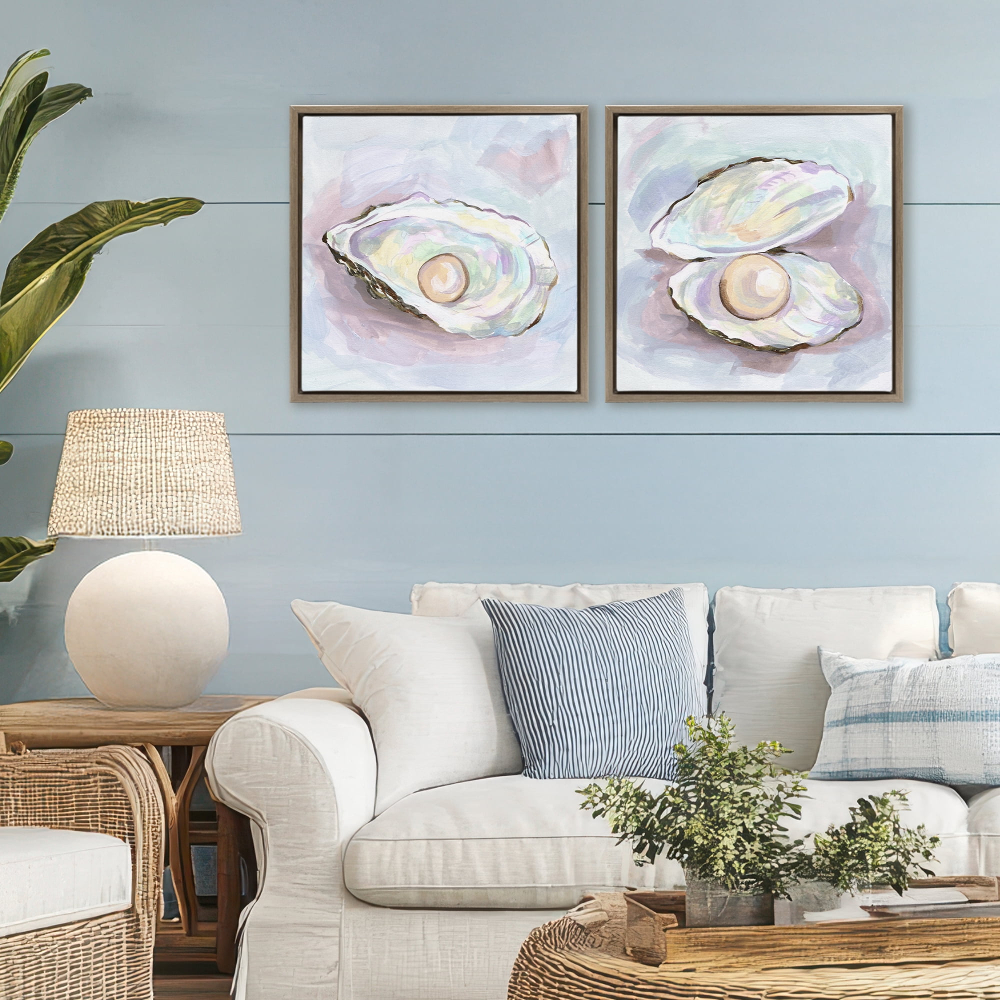 Stupell Industries Aquatic Silent Opals 2 Piece Brown Framed Floater Canvas Set, design by Melissa Wang