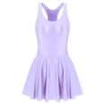 thumbnail image 2 of Alvivi Women's Glossy Silky Ballet Dance Skirted Leotard Gymnastics Bodysuits Yoga Party Dress Light Purple L, 2 of 7