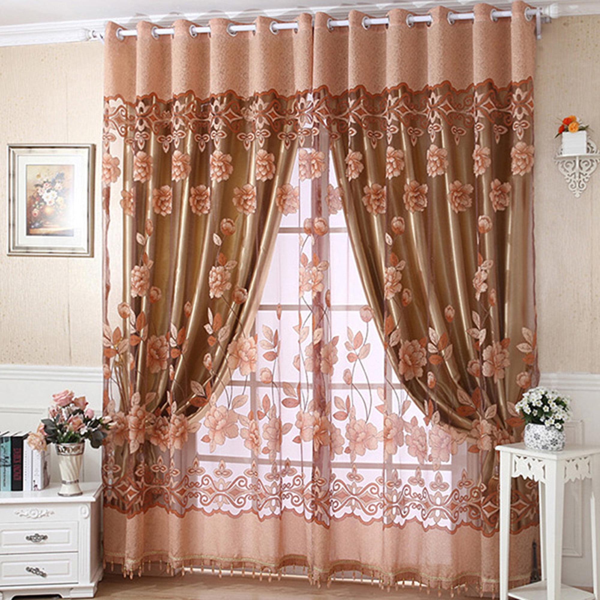 Pair Rod Pocket 96 Inch Long Floral Blossom Print Sheer Curtain 2 Panels Kotile Sheer Curtains for Bedroom 52 x 96 Inches Purple 