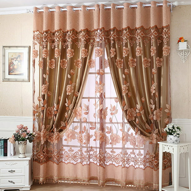 DODOING Grommet Sheer Curtains 98.4 inch Printed Curtains Linen Look Floral  Embroidered Sheer Window Curtain for Bedroom