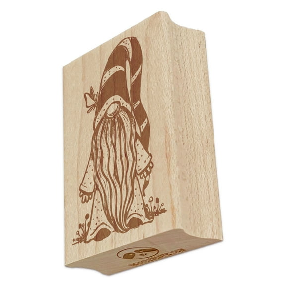Garden Gnome with Super Long Striped Hat Sketch Rectangle Rubber Stamp Stamping Scrapbooking Crafting - Small 1.7in