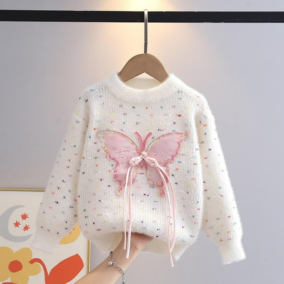 Spazoro Kids Girls Boys Sweaters, Crew Neck Thickening Casual Long Sleeve Warm Shirts for Child Girls White Size 3-4T