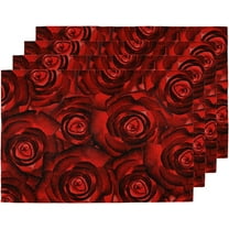 Red Roses Flower Placemats Set of 6 Fabric Placemats 12x18 Inch Square Placemat for Kitchen Table Heat Resistant, Easy to Clean Table Placemats