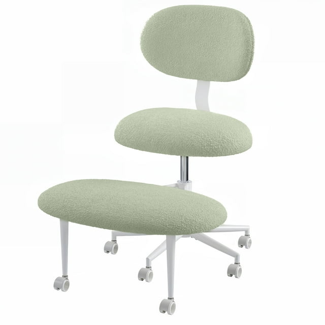 Pinmoco Ergonomic Cross Legged Swivel Chair, Adjustable Height and Egg- Shaped, Meditation& ADHD Chair with Back Support, Home and Office, Teddy Fabric, Macaron Green