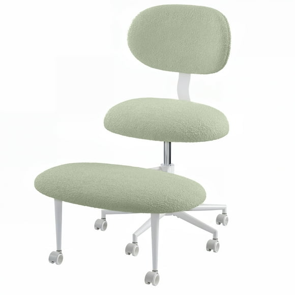 Pinmoco Ergonomic Cross Legged Swivel Chair, Adjustable Height and Egg- Shaped, Meditation& ADHD Chair with Back Support, Home and Office, Teddy Fabric, Macaron Green