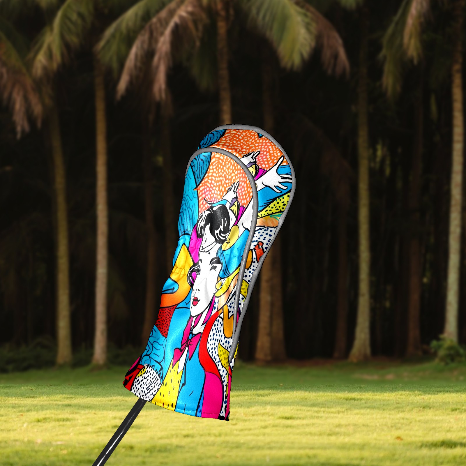 Golf Club Covers, Pop Art Premium PU Leather Driver Hybrid Putter Head Covers with Velvet Lining, Waterproof Golf Gifts for Men Women