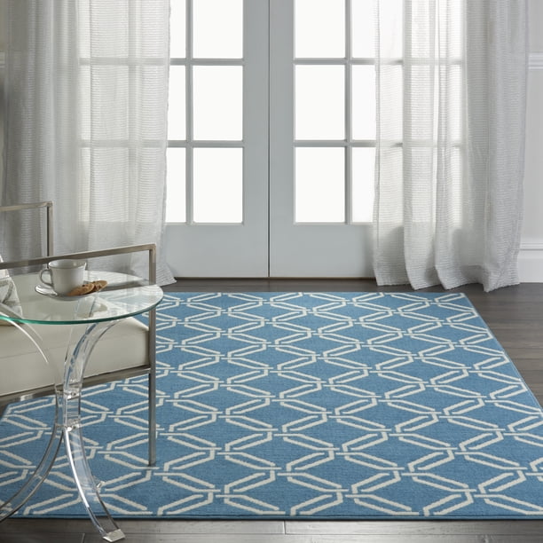 Nourison Jubilant Modern Trellis Blue 4' x 6' Area Rug, (4' x 6