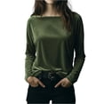 thumbnail image 2 of Huankd 2026 New Velvet Tops for Women Dressy Vintage Long Sleeve Shirts Loose Fit Velour Blouse Crewneck Solid Holiday Party Fashion Dark Green 3XL, 2 of 4