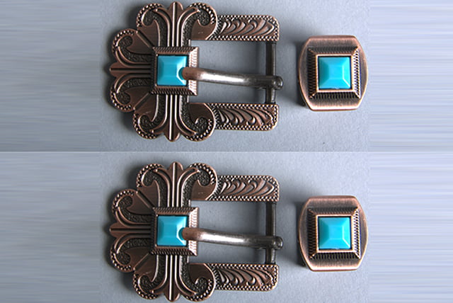 C-TY04 Set Of 4 Hilason Copper Finish Turquoise Buckle Headstall 3/4" Belt Openi 