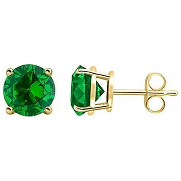 14k Yellow Gold Plated Over Sterling Silver 3 Ct Round Created Emerald Stud Earrings
