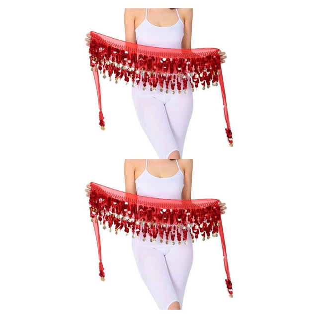 Wweixi Blended Durable And Firm Lightweight Hip Scarf For Belly Dance Performances Waist Automatic red 2Set
