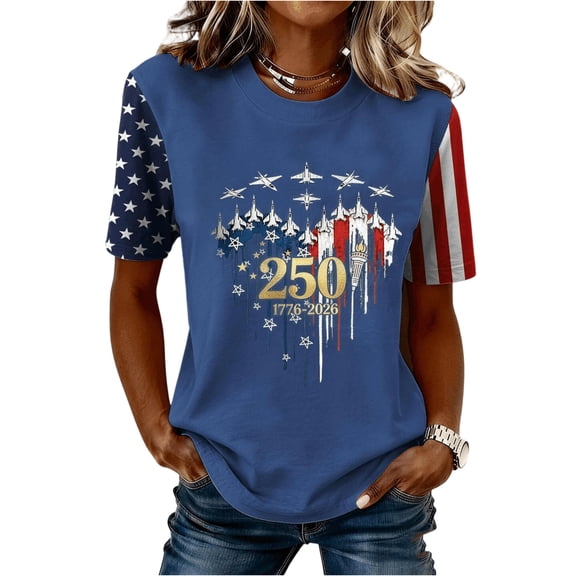 AHMOMEI 250 Anniversary USA Shirt Women's 1776-2026 USA 250th Anniversary Womens Short Sleeve Shirts Patriotic Women’s Shirts