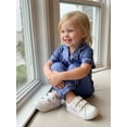 thumbnail image 6 of Cenuakty Baby0-24M Jumpsuit Casual Short Sleeve Lapel Collar Contrast Line Button Up Romper Footless Newborn Pajamas, 6 of 9