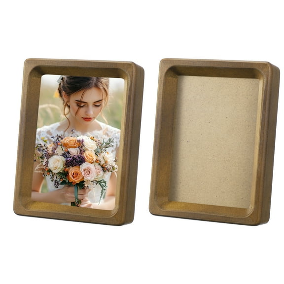 4 x 5inch Natural Wood Photo Frames, 2pcs Mini Wood Finish Picture Frame Wood Tabletop Frame with Mat for Desktop Display Wall Mounting, Walnut color