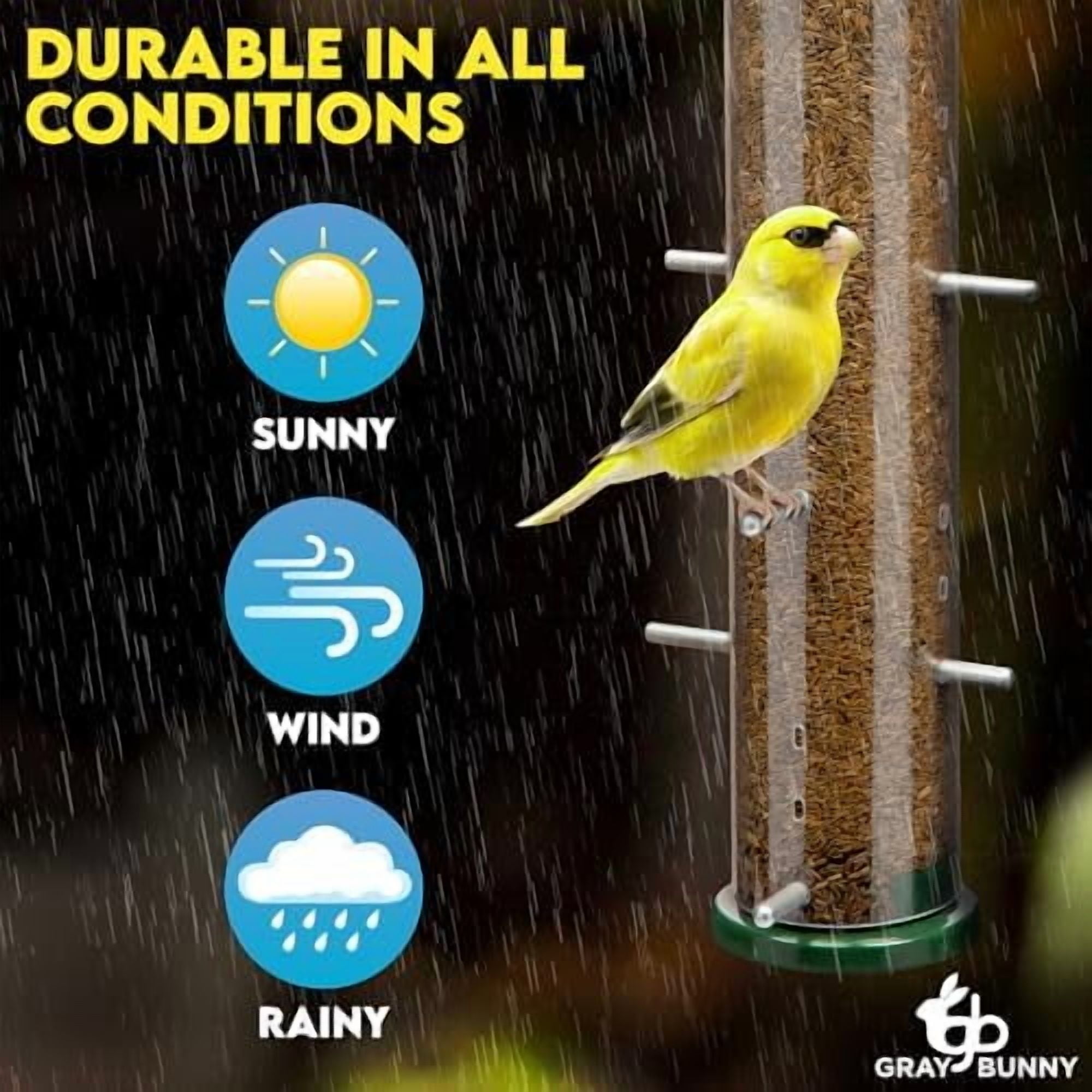 Finch Bird Feeder for Outdoors (16 Ports) Thistle & Nyjer Seed Hanging Feeder with 16 Ports and 8 Metal Perches, Chew-Proof Metal Design for Wild Birds$$Garden & Patio