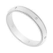 FineJewelryVault UBVCM300W14D-120 3MM Comfort Fit Milgrain Wedding Band with Diamonds : 14K White Gold - 0.05 CT TDW - Size: 7
