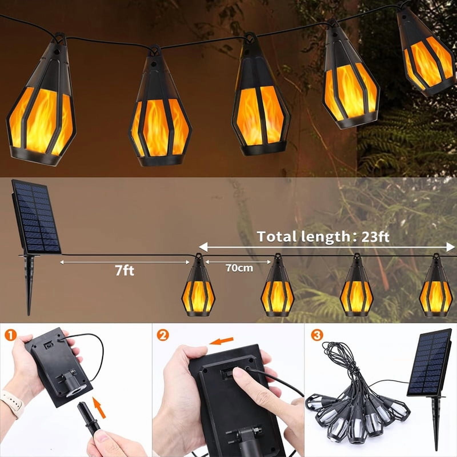 Solar Lights Outdoor String Lights, 30FT Solar String Lights Outdoor Waterproof Warm White with 10 Flickering Flame Light Bulbs, Patio Lights for Garden Backyard Gazebo Party Halloween Decoration