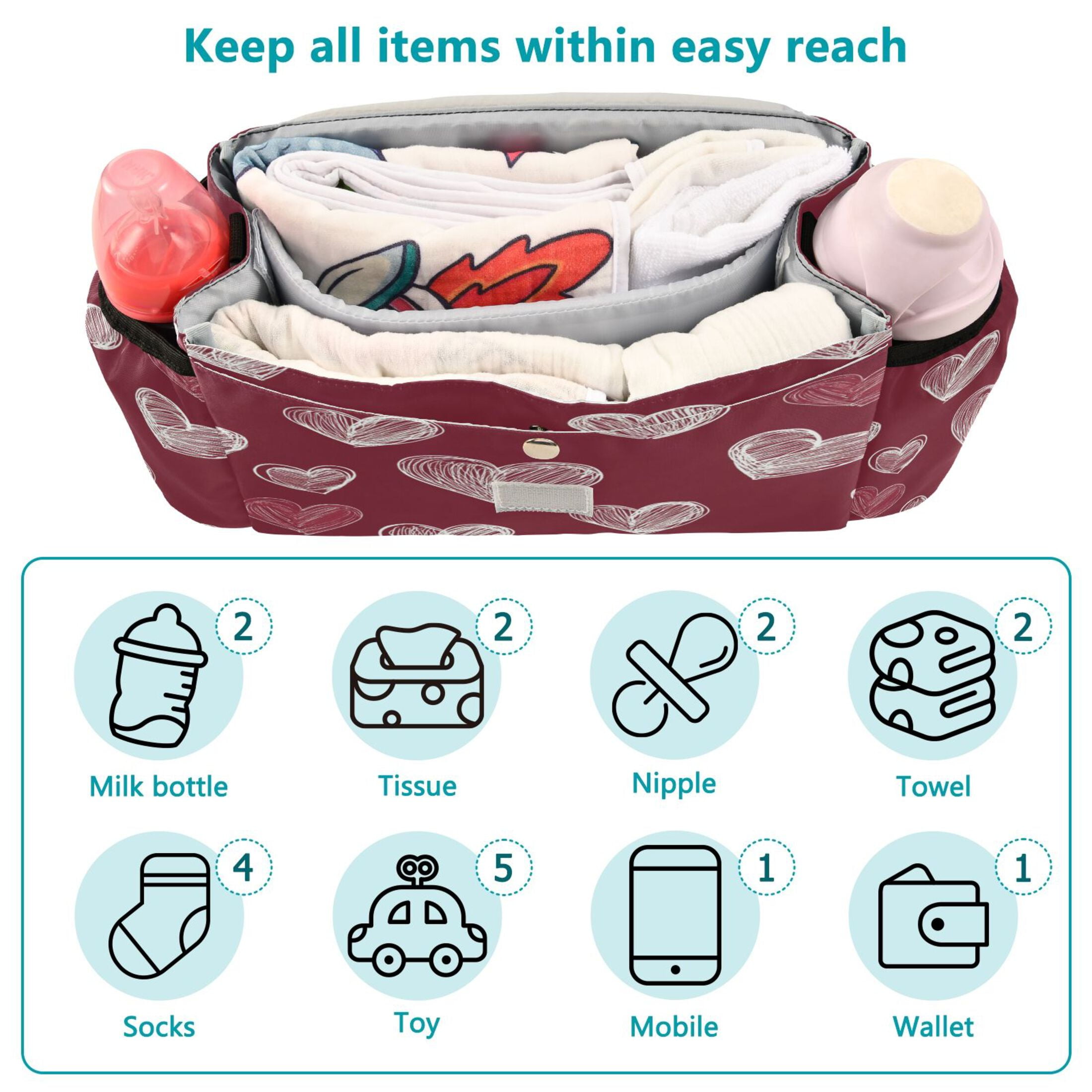 DIXRUYEE Stroller Organizer Timeless Love Sketches Printed