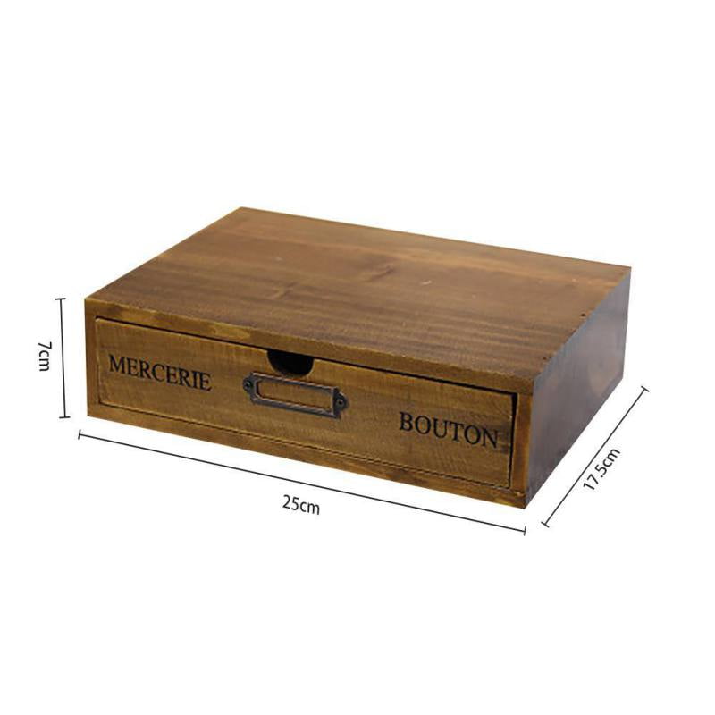 Small Wood Desktop Organizer Storage Box with Drawers, French Design