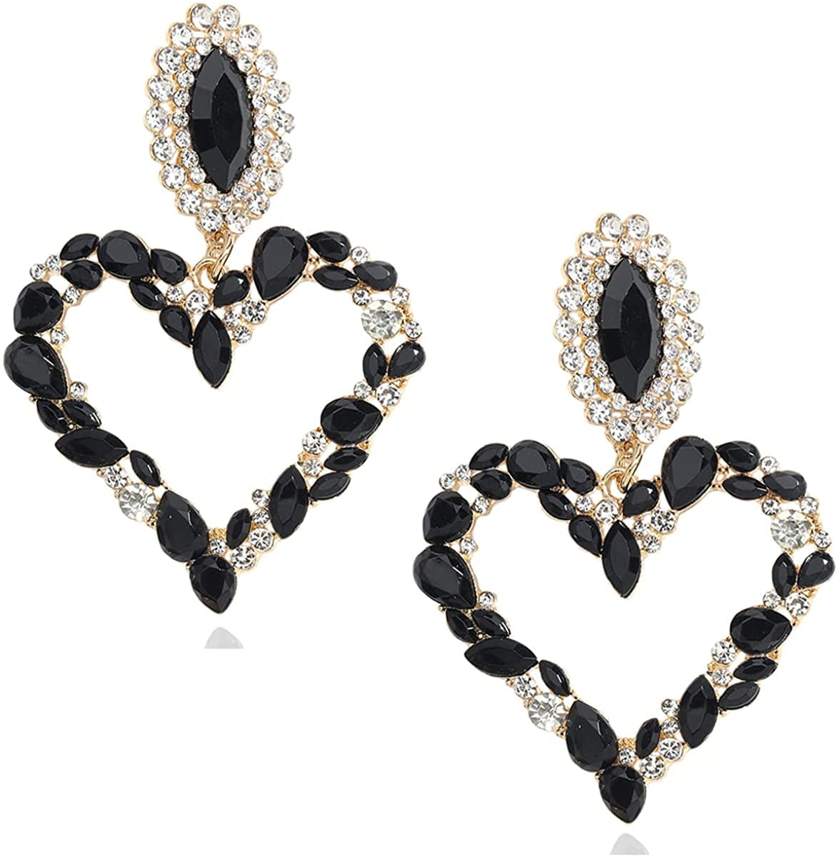 Black Rhinestone Heart Diamante Sparkly Stud Earrings 