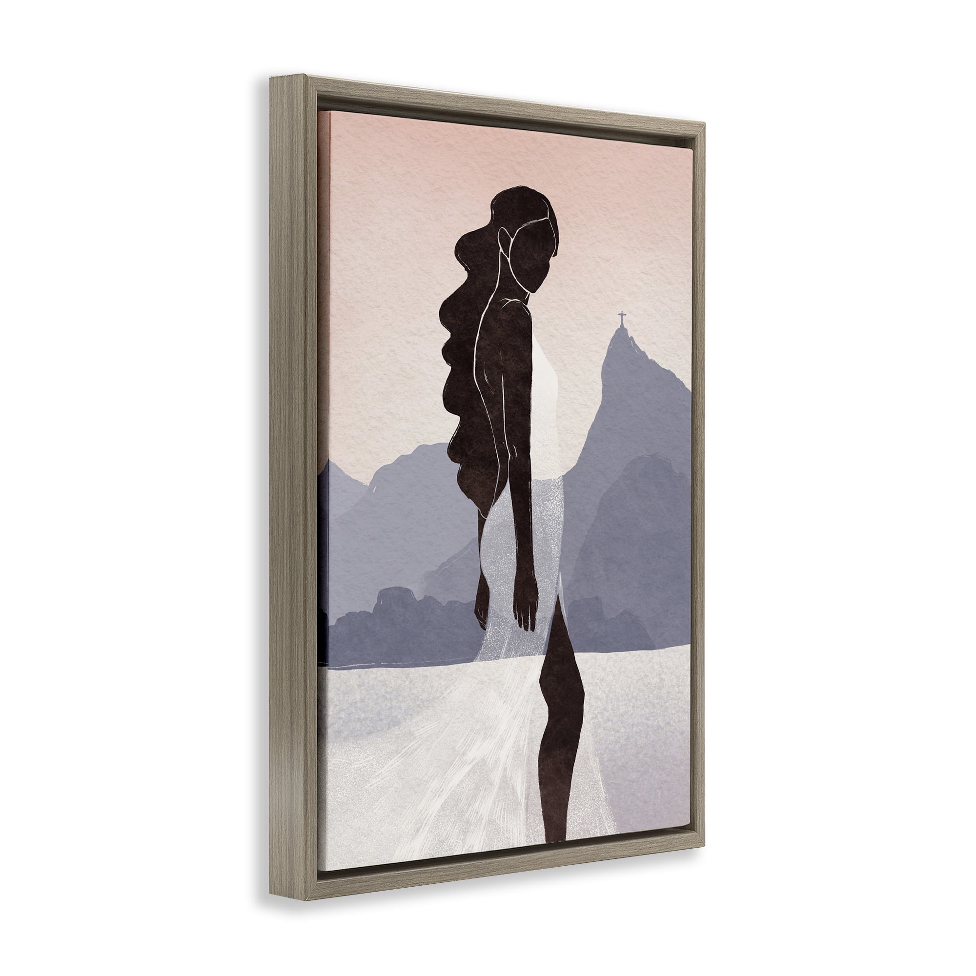 Stupell Industries Garota Silhouette Portrait Brown Framed Floater Canvas Wall Art, design by Yuyu Pont