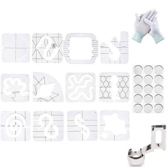 2025 Motion Garment Ruler Set (11 PCS)  Foot Attachment, High Shank Ruler Foot, Non-Slip Grips, Free Motion Quilting Rulers and Templates for DIY Quilting Templates (1Set)