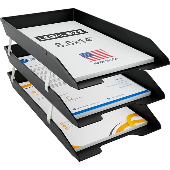 Acrimet 3 Tier Legal Letter Tray, Facility Front Load (Legal Size) (Plastic) (Black Color)