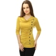 thumbnail image 4 of Top acanalado con botones y mangas largas con cuello vuelto para mujer Amarillo XXL, 4 of 6