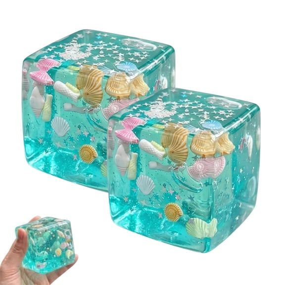 2 PCS Cube Squishies, Squishies Cube, Fidget Toys Adults & Teens, Easter Basket Stuffers, HTF Sparkling Stress Relief Collectible, Sensory Stress Squeeze Toys(Green)
