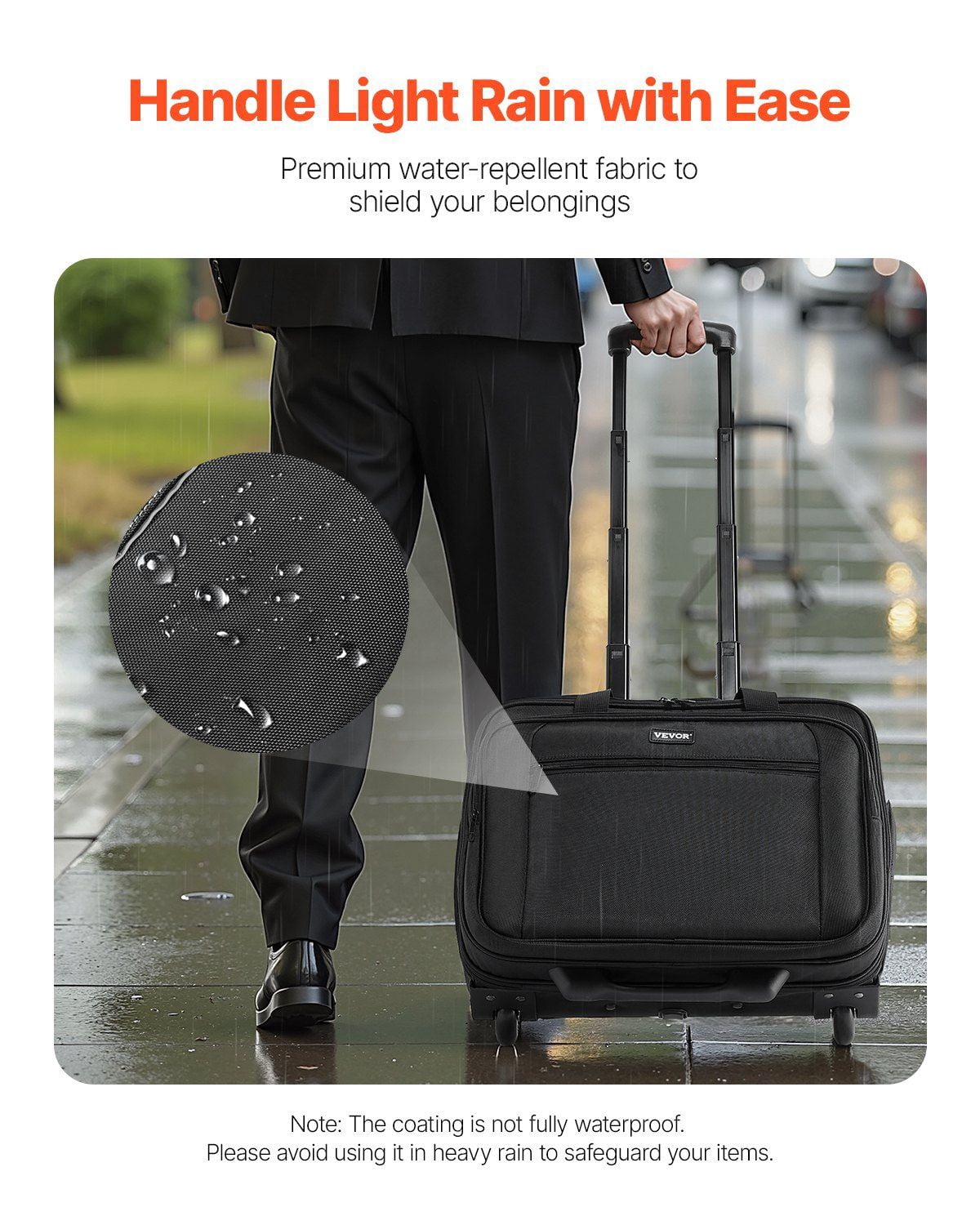 Black Rolling Laptop Bag 15.6 Inch, Wheeled Computer Briefcase for Office & Business, Stylish Work Bag for Women & Men