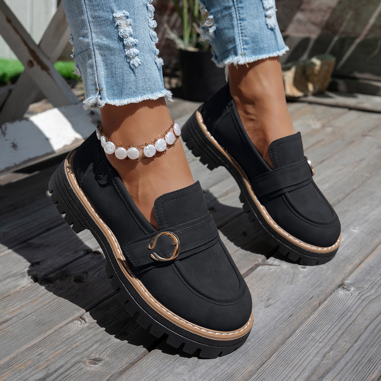 Chaussures Pour Femmes 2025 Nouveaux Mocassins Femmes Mode Impression Pompes Décontractées Décoration En Métal Plate-forme Talons Lolita Chaussures Zapatillas / Chaussures Pour Femmes