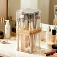 thumbnail image 2 of Makeup Brush Holder with Cover,Clear Makeup Brush Organizer with 16 Holes,Dustproof Cosmetic Brush Storage Box,Plastic with Wood Dividers, 2 of 5